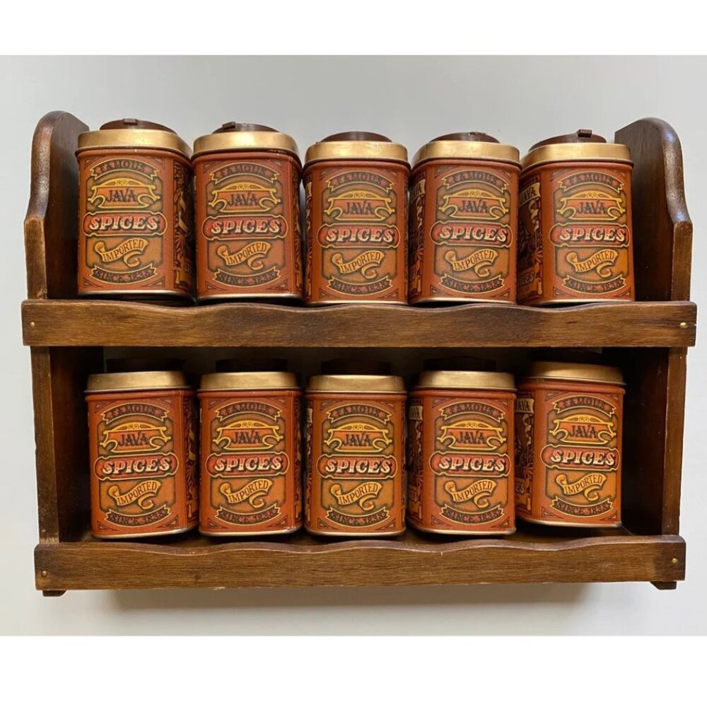 Vintage Spice Shakers Tin Decorative Kitchen Storage 70s Made in Japan Java